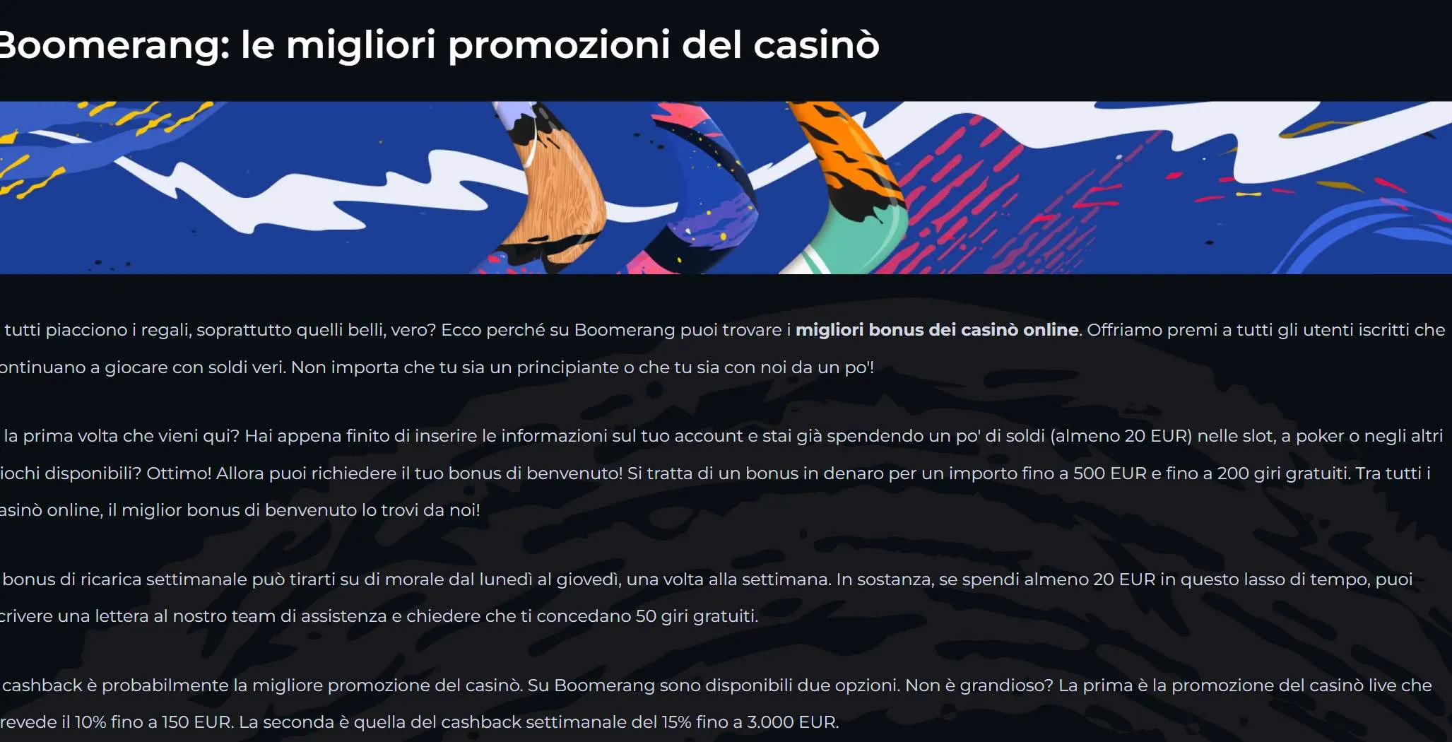 Promozioni di Boomerang Casino
